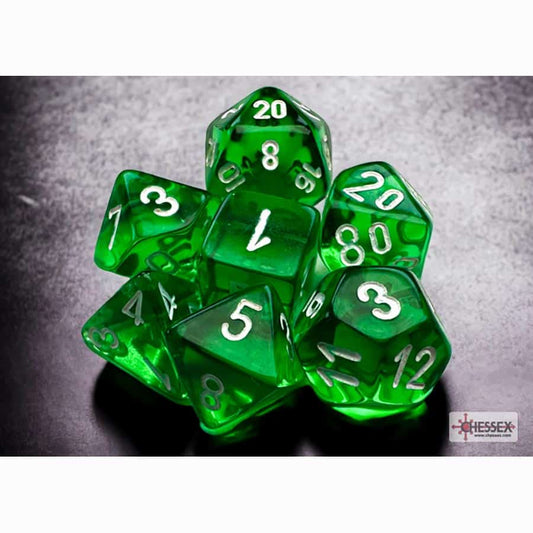 Polyhedral Dice Set - 7ct - Translucent Green w/ White