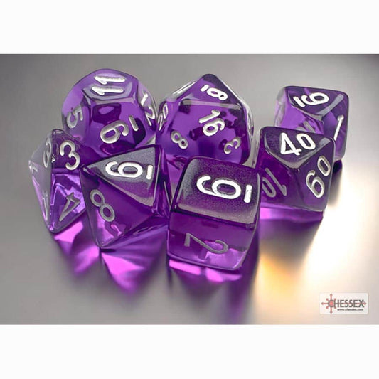 Polyhedral Dice Set - 7ct - Translucent Purple w/ White