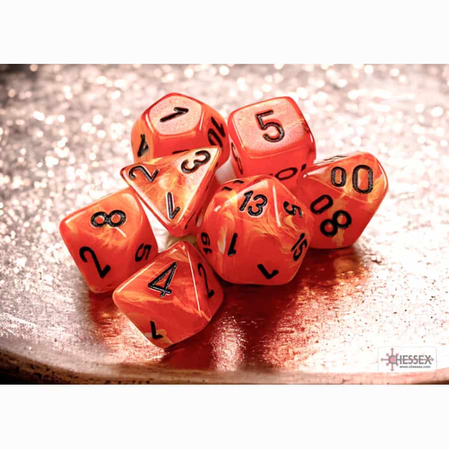 Polyhedral Dice Set - 7ct - Vortex Orange w/ Black
